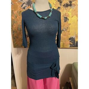 Tulle Anthropologie Womens Large Tunic Sweater Retro Flapper Teal Short Sleeve